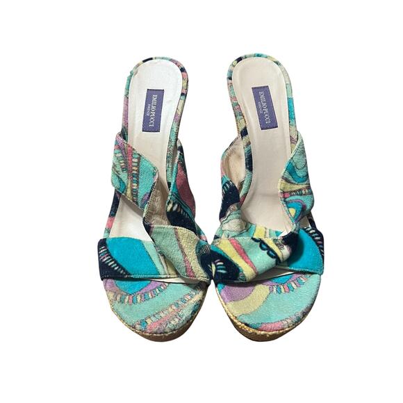 Emilio Pucci Terry Cloth Criss Cross Raffia Wedges Size 39 - Picture 1 of 10